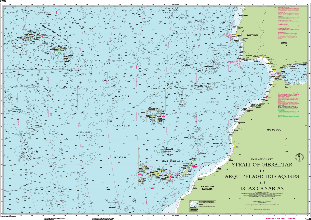 C20 ESTRECHO DE GIBRALTAR A ARQUIPÉLAGO DOS AÇORES E ISLAS CANARIAS (CARTA IMRAY)